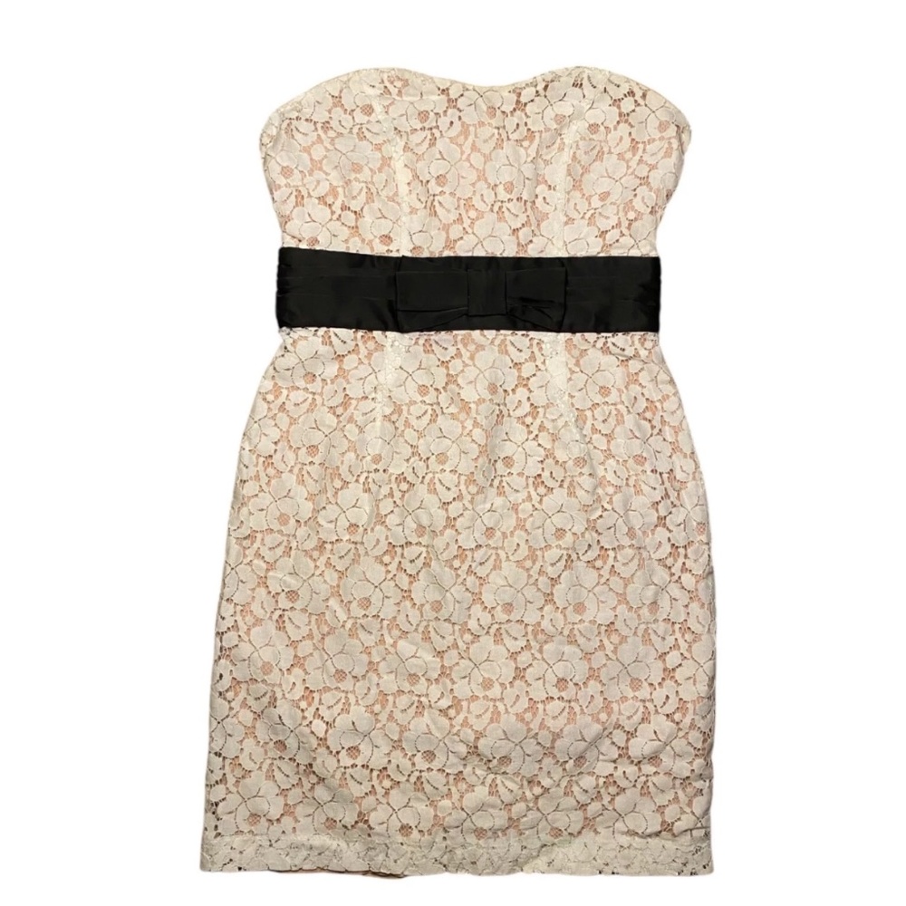forever 21 women's white and pink lace strapless dress size S body con dress - Picture 1 of 8